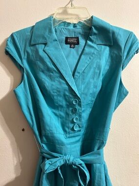 Adrianna Papell Teal Cap-Sleeve Shirt Dress with Self Tie